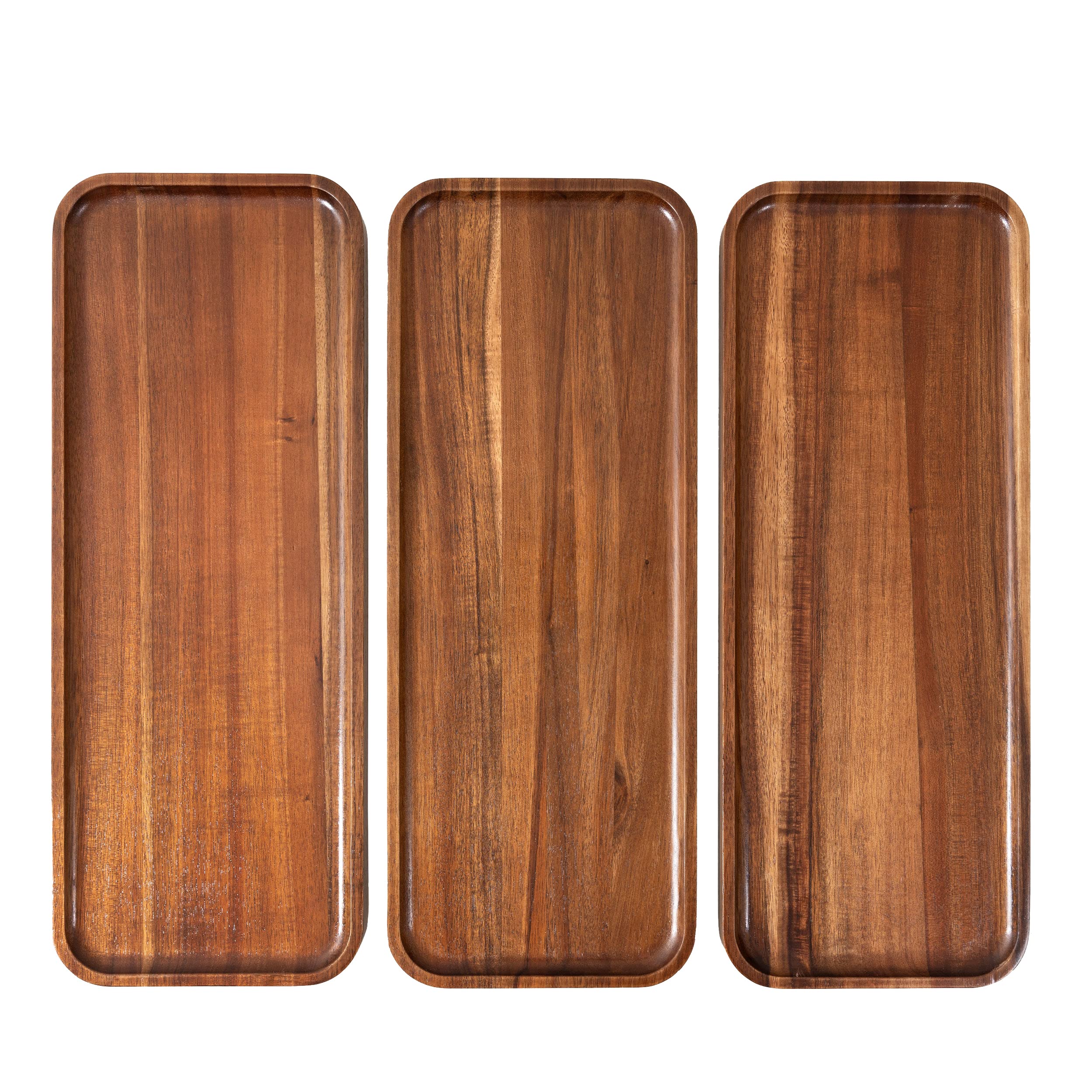 Solid Acacia Wood Serving Trays - Rectangular Wooden Serving Platters for Home Decor, Food, Vegetables, Fruit, Charcuterie, Appetizer Serving Tray, Cheese Board (Set of 3 Plates)