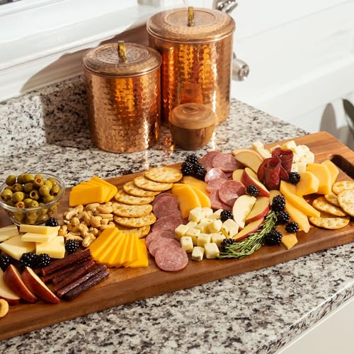 Large Acacia Serving Board with Handles, 36 x 12 Inch Rectangular Charcuterie Platter, Natural Wood Server for Meat, Cheese Board, and Party Appetizers, Extra Long 3ft