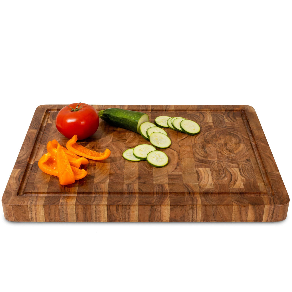 Large Acacia End Grain Wood Cutting Board with Juice Grooves and Handles, Thick Heavy-Duty Wooden Chopping Board, Extra Large Butcher Block for Kitchen - Carving Board and Cheese Board