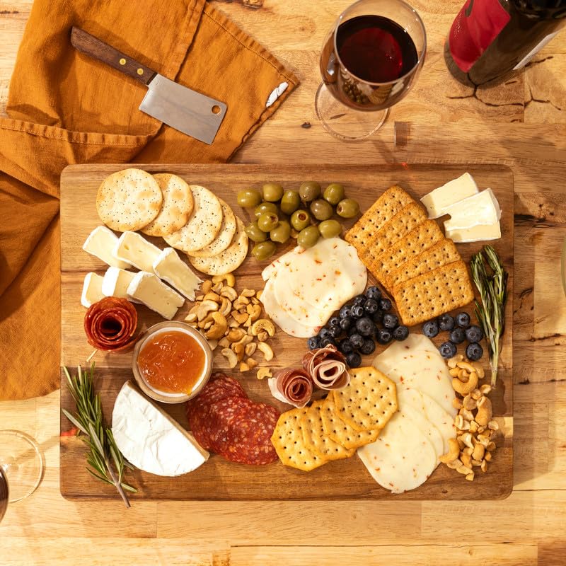 Acacia Wood Cutting Board and Chopping Boards for Kitchen, Large Reversible Butcher Block with Handles for Charcuterie, Juice Groove for Meat, Cheese Board, Vegetables, Wooden Serving Board, 16"x12"