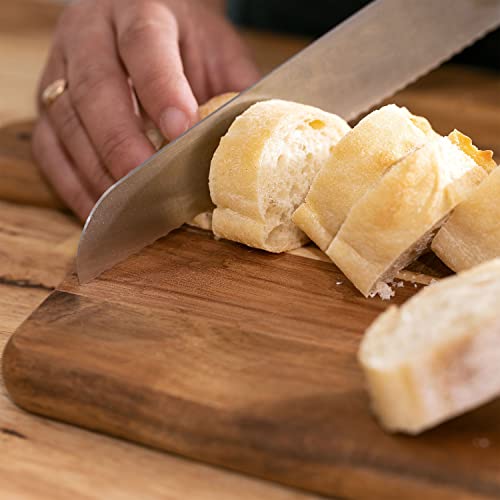Acacia Wood Cutting Board and Chopping Board with Handle for Meat, Cheese Board, Vegetables, Bread, and Charcuterie - Decorative Wooden Serving Board for Kitchen and Dining Room, Large 17" x 13"