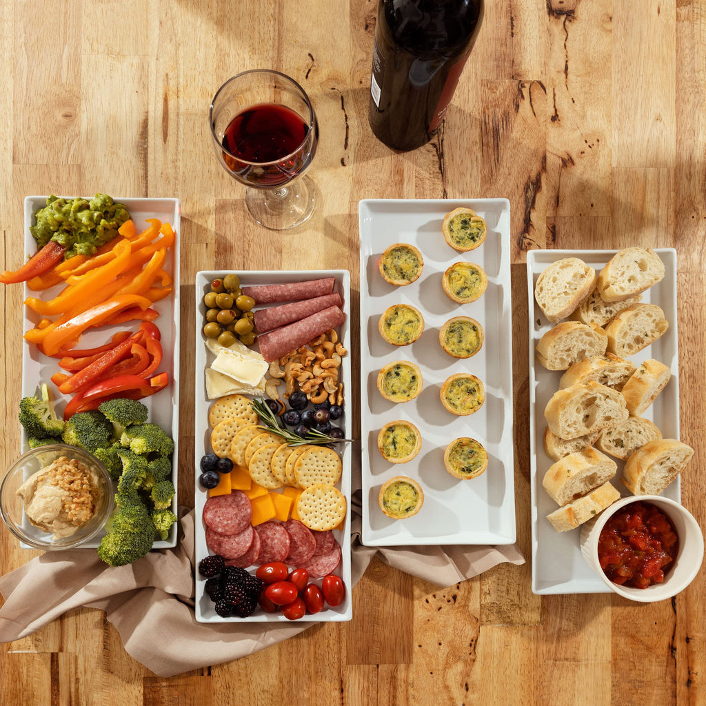 Home Beets Ceramic Serving Platters (14 x 6 Inch Rectangle Plates) Serving Dishes for Entertaining, Food, Appetizers, Desserts, Cheese Board, Charcuterie, Sushi - Set of 4 Party Serving Trays