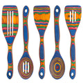 5pc Wood Cooking Utensils Set - Wooden Spoons for Cooking – Pakka Wood Utensils for Cooking and Serving – Comfortable Grip and Non Stick (Blue Rainbow)