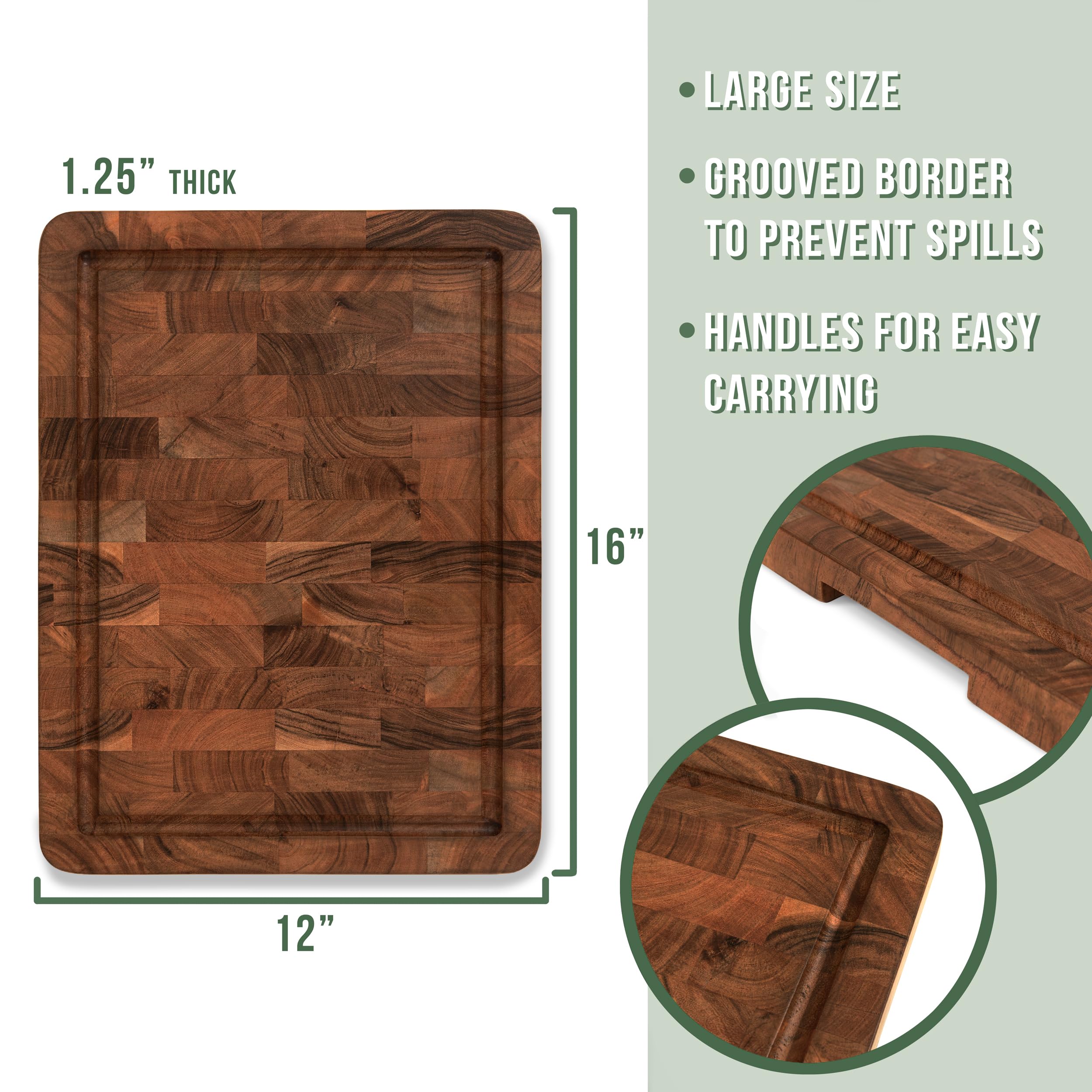 Large Acacia End Grain Wood Cutting Board with Juice Grooves and Handles, Thick Heavy-Duty Wooden Chopping Board, Extra Large Butcher Block for Kitchen - Carving Board and Cheese Board