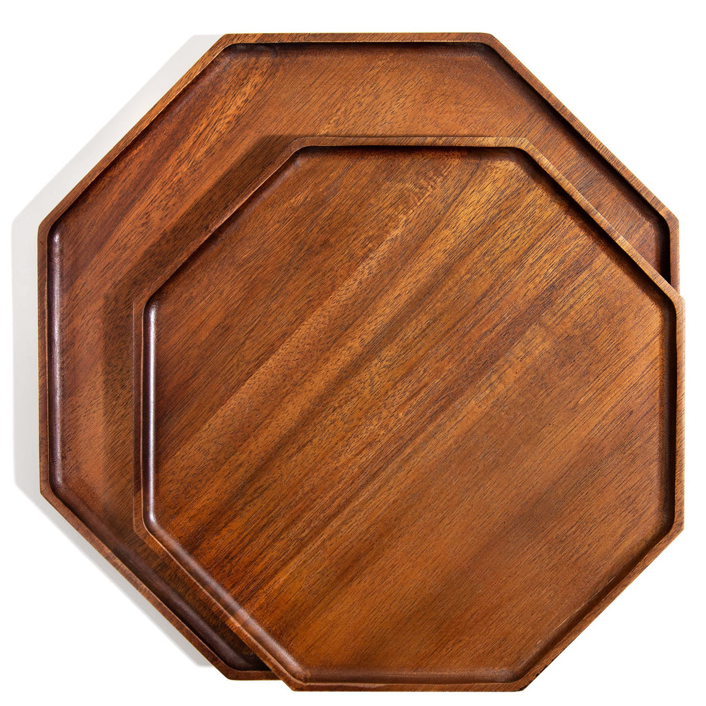 Acacia Wood Serving Trays - Set of 2 (12-Inch and 10-Inch Plates) Wooden Home Decor Platters for Fruit, Vegetables, Appetizer Serving Tray, Food, Cheese Board, Small Charcuterie, Party Entertaining