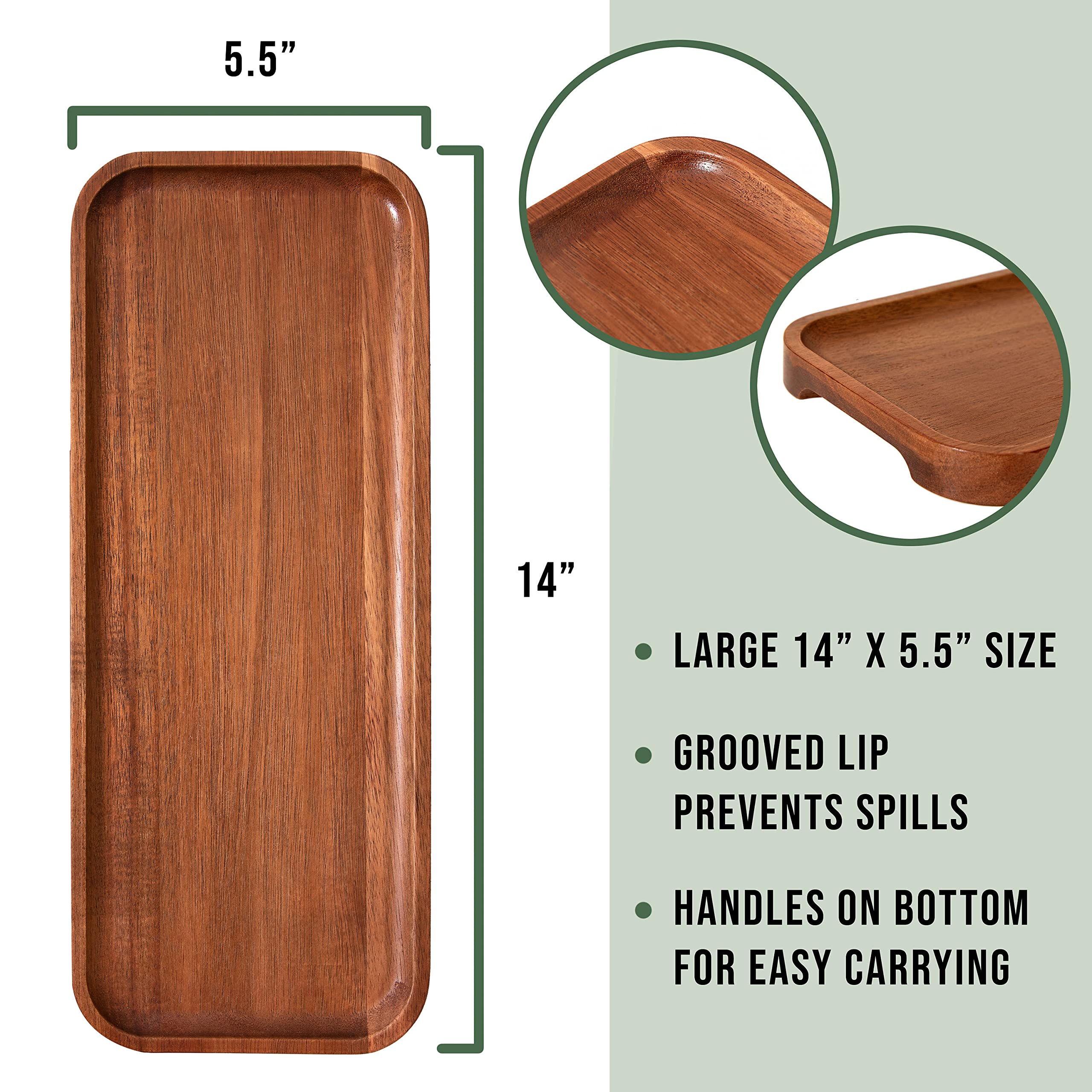 Solid Acacia Wood Serving Trays - Rectangular Wooden Serving Platters for Home Decor, Food, Vegetables, Fruit, Charcuterie, Appetizer Serving Tray, Cheese Board (Set of 3 Plates)
