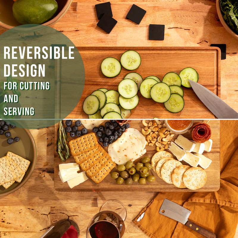 Acacia Wood Cutting Board and Chopping Boards for Kitchen, Large Reversible Butcher Block with Handles for Charcuterie, Juice Groove for Meat, Cheese Board, Vegetables, Wooden Serving Board, 16"x12"
