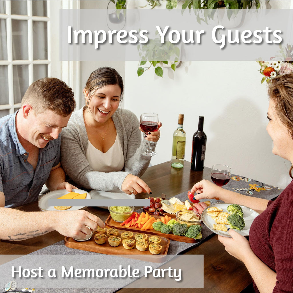 Solid Acacia Wood Serving Trays - Rectangular Wooden Serving Platters for Home Decor, Food, Vegetables, Fruit, Charcuterie, Appetizer Serving Tray, Cheese Board (Set of 3 Plates)
