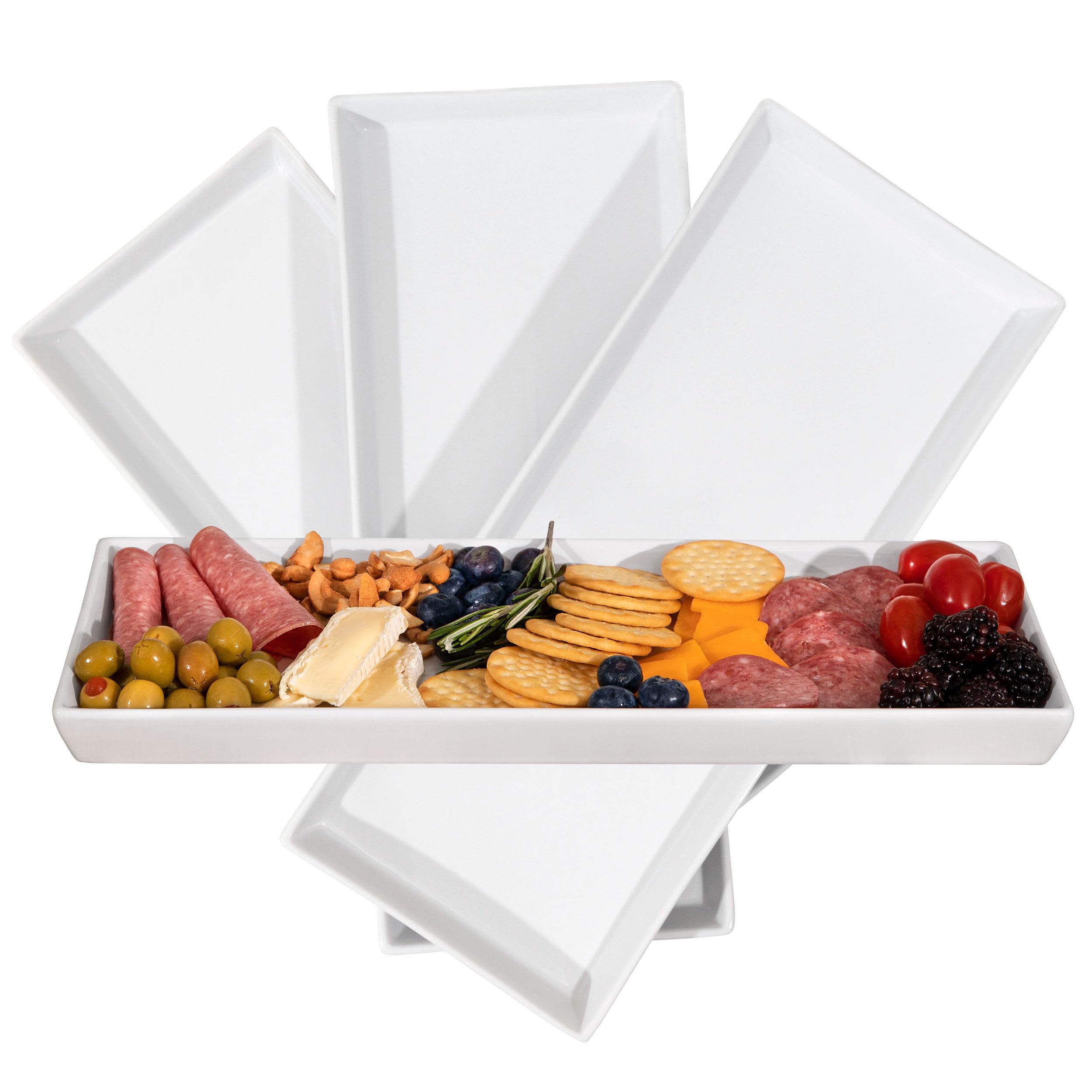 Home Beets Ceramic Serving Platters (14 x 6 Inch Rectangle Plates) Serving Dishes for Entertaining, Food, Appetizers, Desserts, Cheese Board, Charcuterie, Sushi - Set of 4 Party Serving Trays