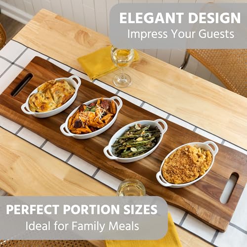 Oval Au Gratin Baking Dishes for Oven Safe and Microwave Cooking and Baking, 4 Pc. Dish Set, Heat Resistant Ceramic with Handles for Serving, Small Mini Casserole Dish, 8” x 5”, 16 oz