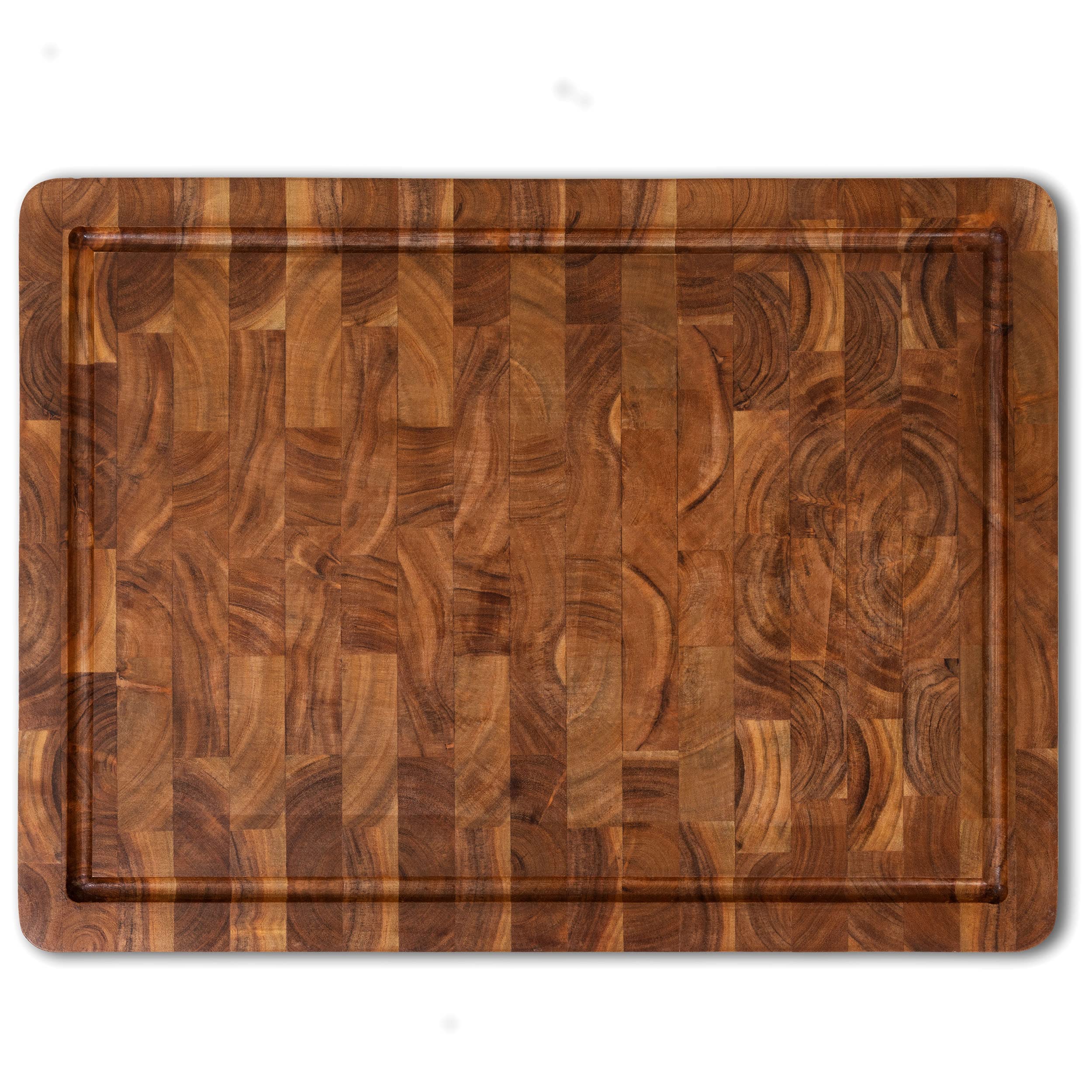 Large Acacia End Grain Wood Cutting Board with Juice Grooves and Handles, Thick Heavy-Duty Wooden Chopping Board, Extra Large Butcher Block for Kitchen - Carving Board and Cheese Board