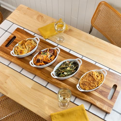 Large Acacia Serving Board with Handles, 36 x 12 Inch Rectangular Charcuterie Platter, Natural Wood Server for Meat, Cheese Board, and Party Appetizers, Extra Long 3ft