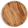 Laser Engraved Acacia Serving Board, 13 Inch Round Charcuterie Platter, Natural Wood Server for Meat, Cheese Board, and Party Appetizers, Grazing Board