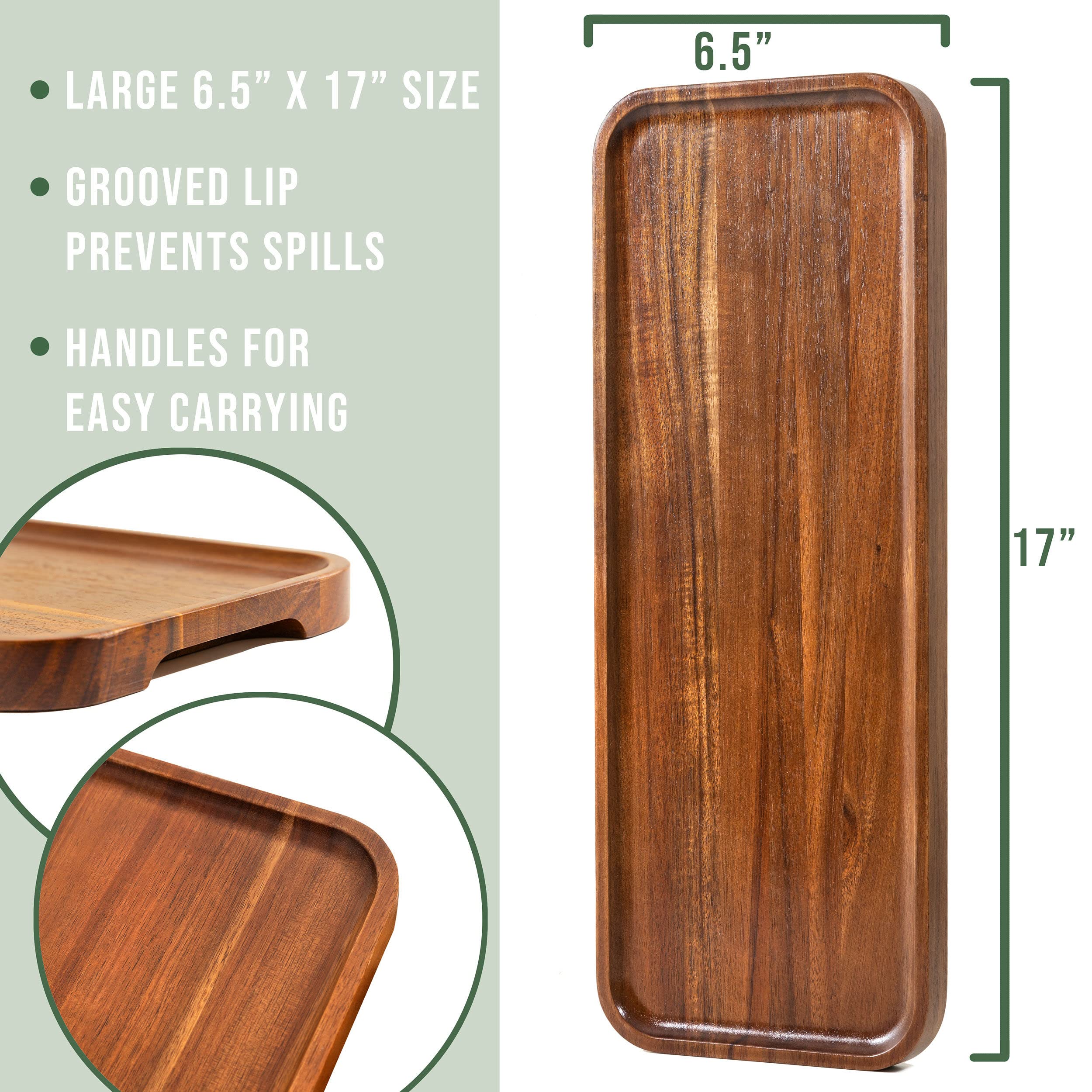 Solid Acacia Wood Serving Trays - Rectangular Wooden Serving Platters for Home Decor, Food, Vegetables, Fruit, Charcuterie, Appetizer Serving Tray, Cheese Board (Set of 3 Plates)