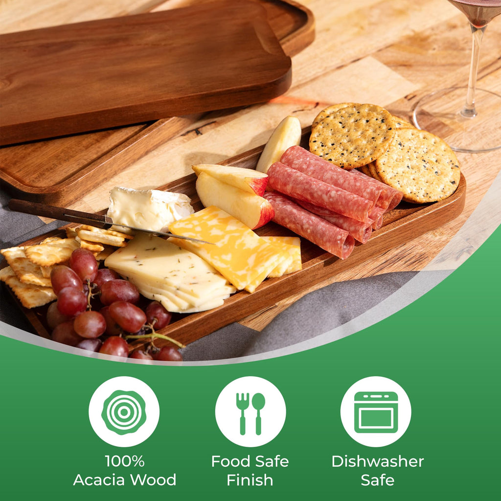 Solid Acacia Wood Serving Trays - Rectangular Wooden Serving Platters for Home Decor, Food, Vegetables, Fruit, Charcuterie, Appetizer Serving Tray, Cheese Board (Set of 3 Plates)