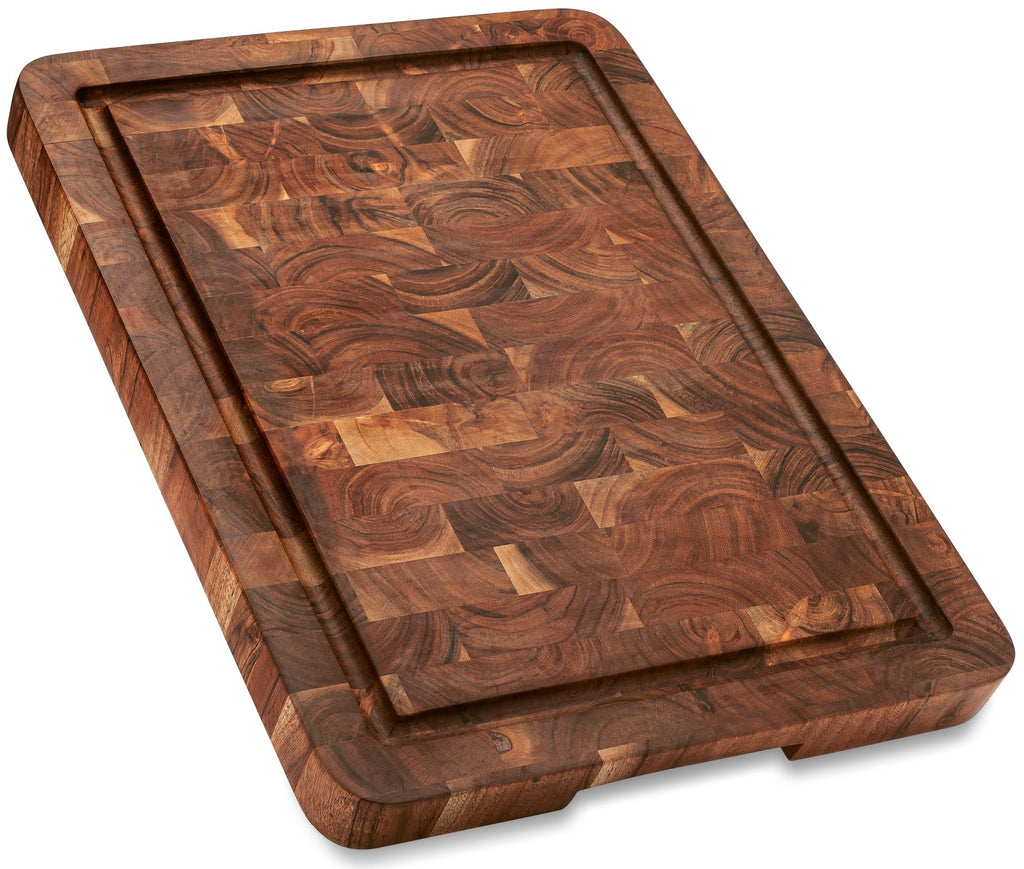 Large Acacia End Grain Wood Cutting Board with Juice Grooves and Handles, Thick Heavy-Duty Wooden Chopping Board, Extra Large Butcher Block for Kitchen - Carving Board and Cheese Board