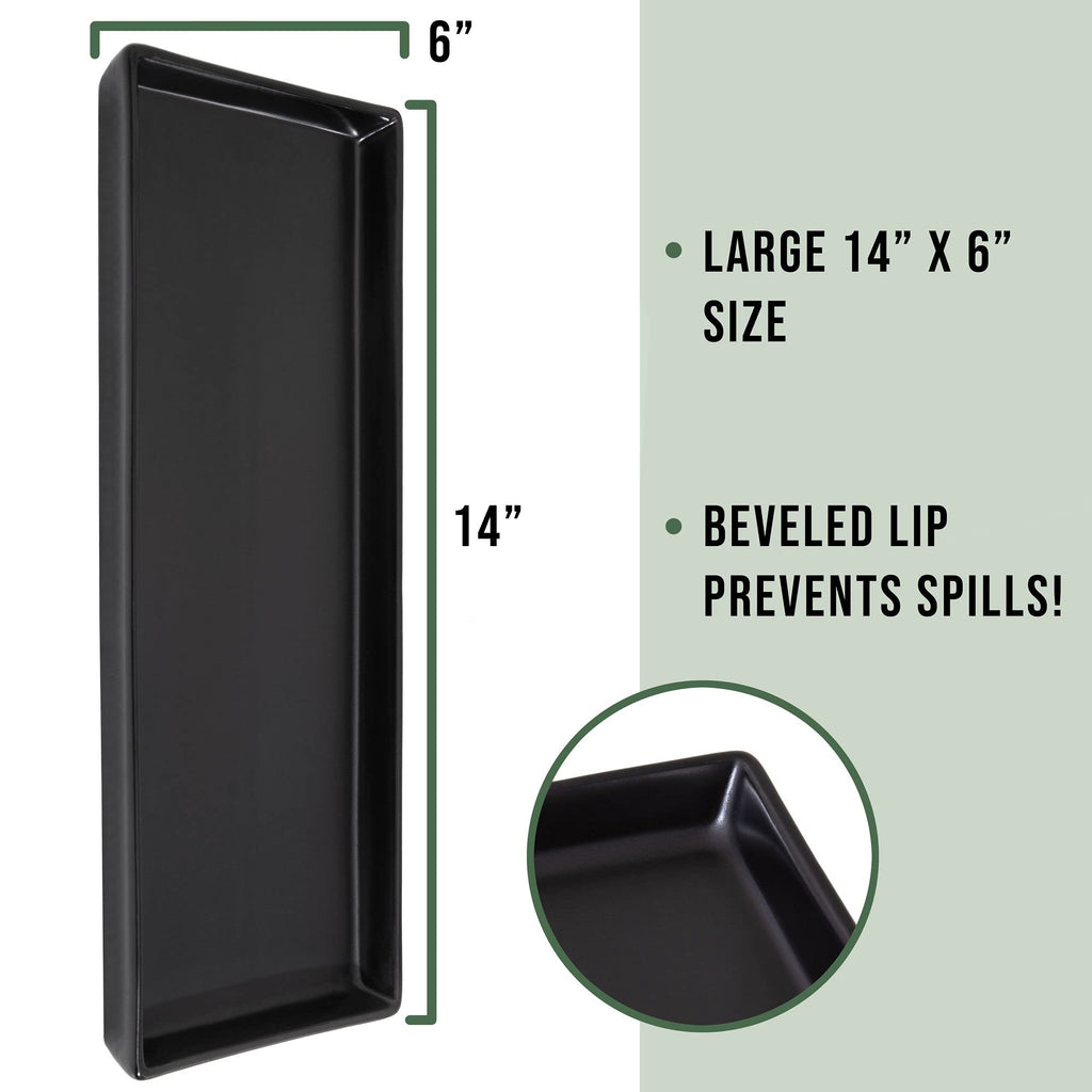 Matte Black Ceramic Serving Platters (14 x 6 Inch Rectangle Plates) Serving Dishes for Entertaining, Food, Appetizers, Desserts, Cheese Board, Charcuterie, Sushi - Set of 4 Party Serving Trays