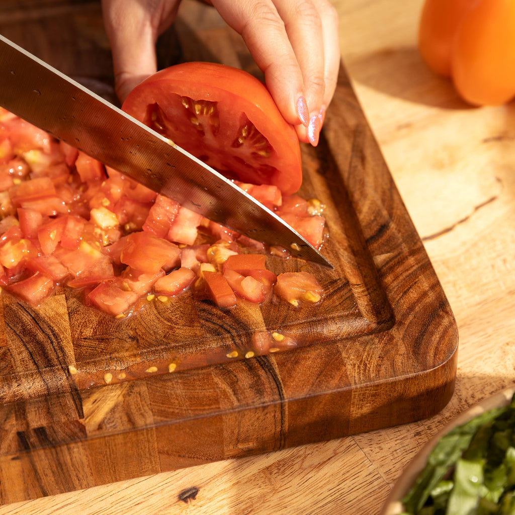 Large Acacia End Grain Wood Cutting Board with Juice Grooves and Handles, Thick Heavy-Duty Wooden Chopping Board, Extra Large Butcher Block for Kitchen - Carving Board and Cheese Board